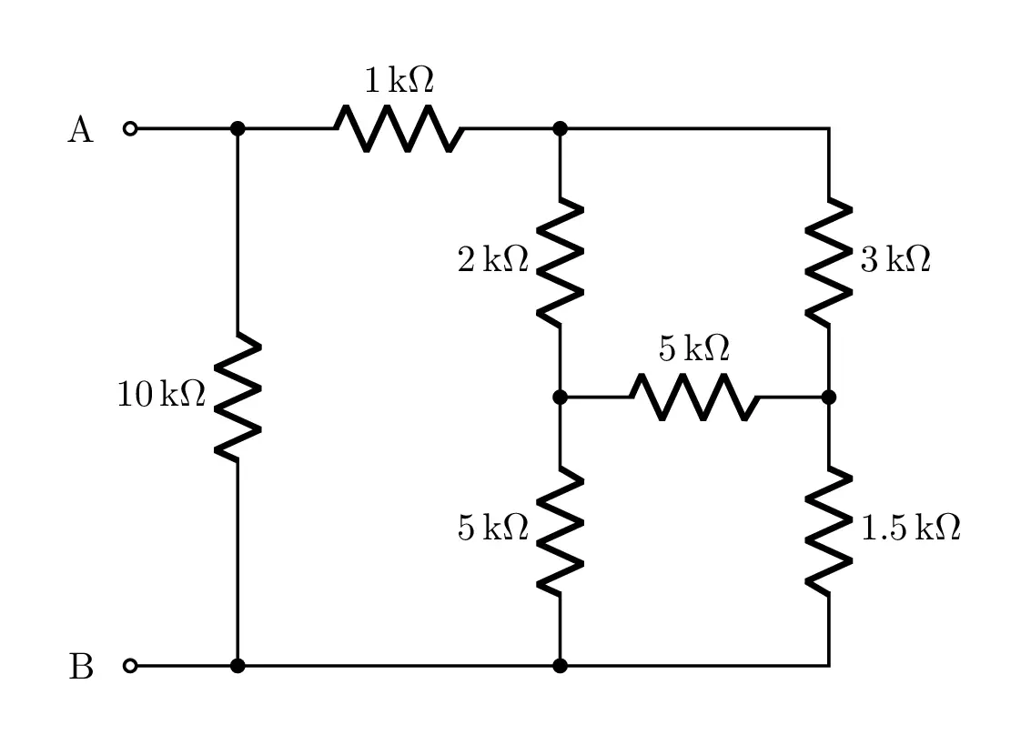 Equivalent resistor Example in CircuiTikZ LaTeX